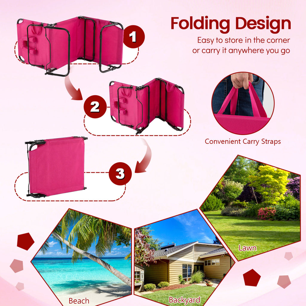 Folding Face Down Tanning Chair with 3 Removable Pillows - Pink