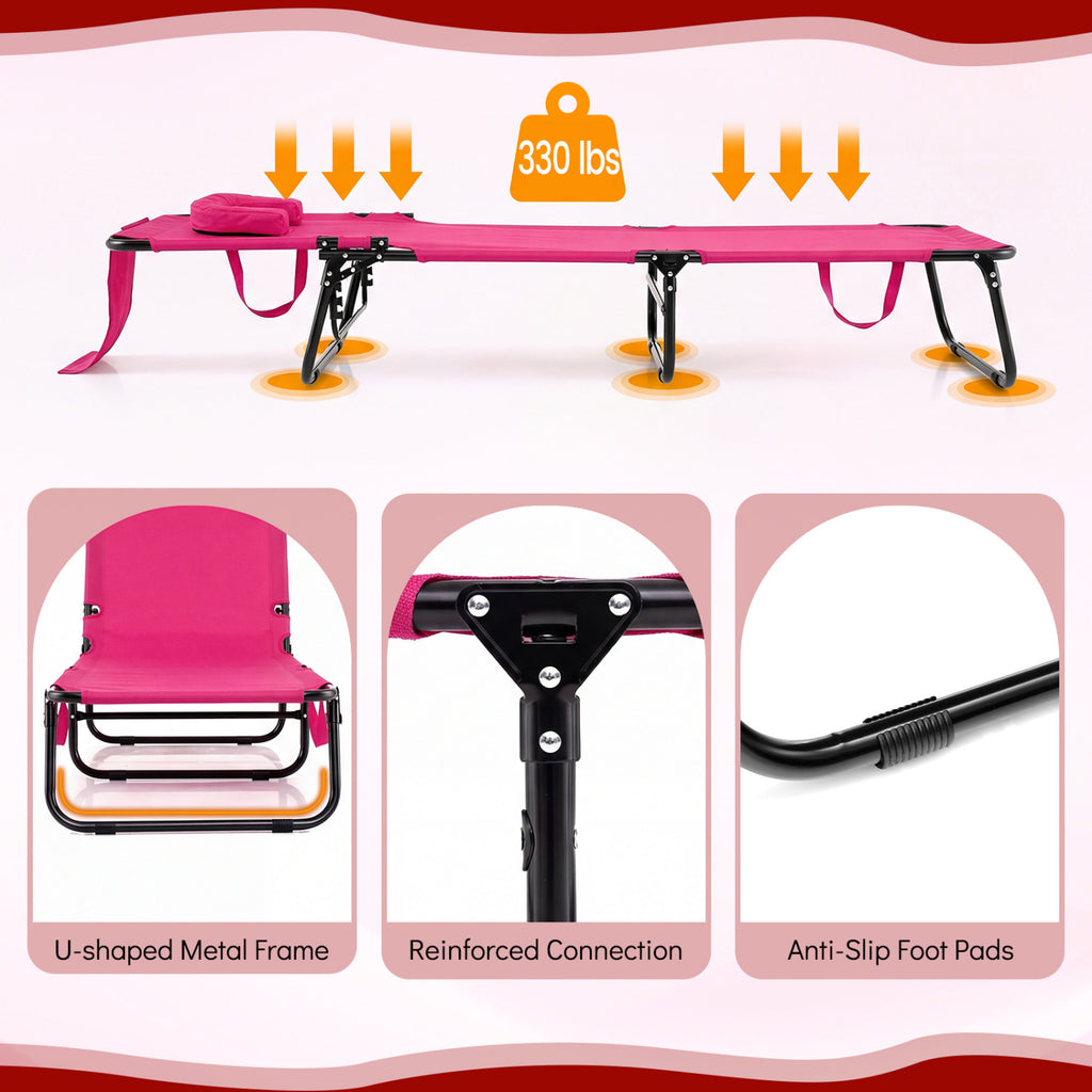 Folding Face Down Tanning Chair with 3 Removable Pillows - Pink