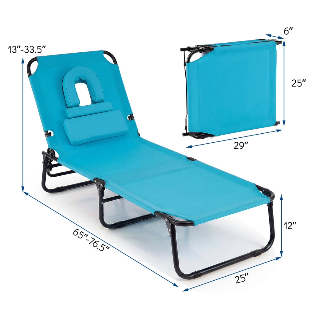 Folding Face Down Tanning Chair with Hole 3 Removable Pillows