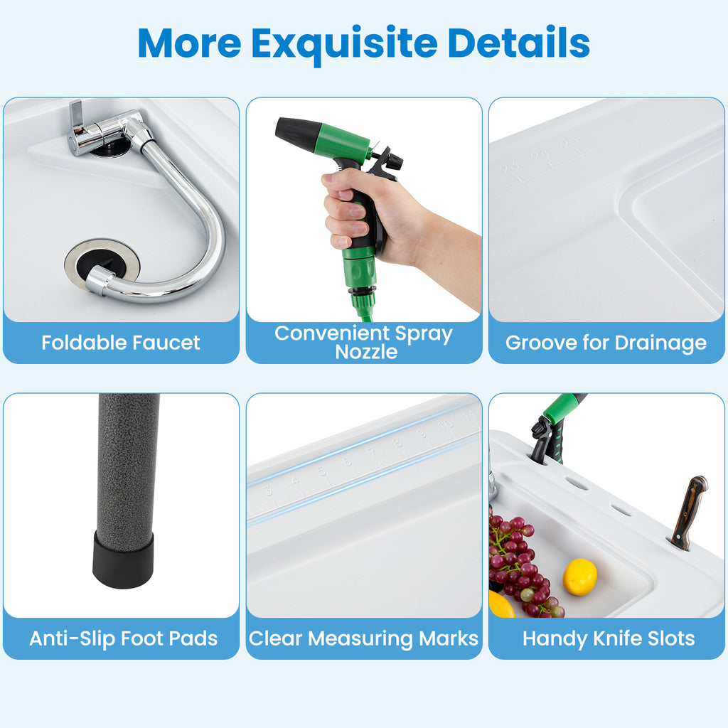 42.5" Folding Fish Cleaning Table with Sink & Faucet