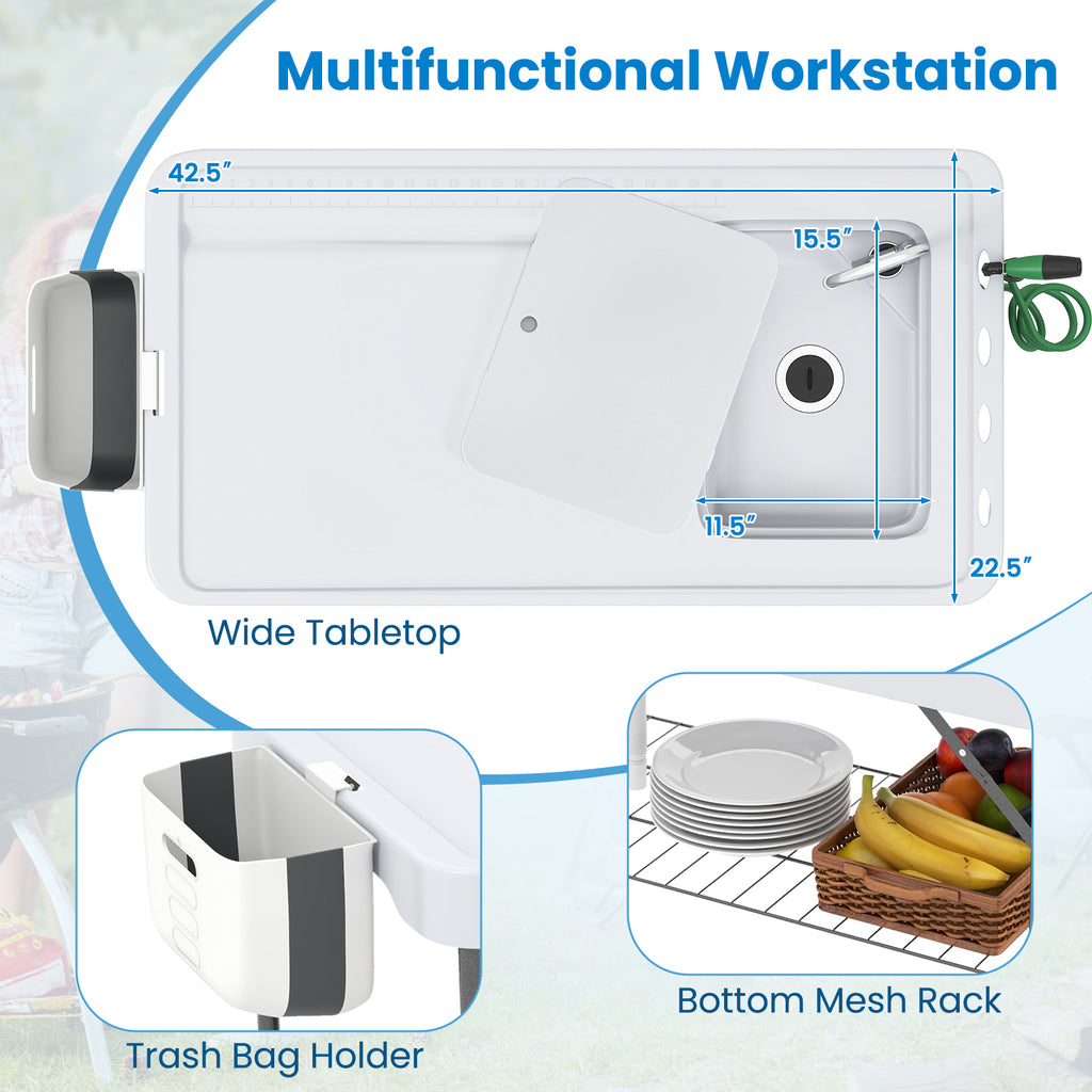 42.5" Folding Fish Cleaning Table with Sink & Faucet