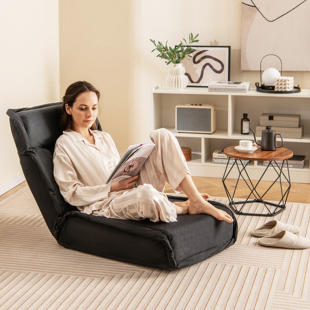 Folding Floor Chair 14-Position Adjustable Backrest - Black
