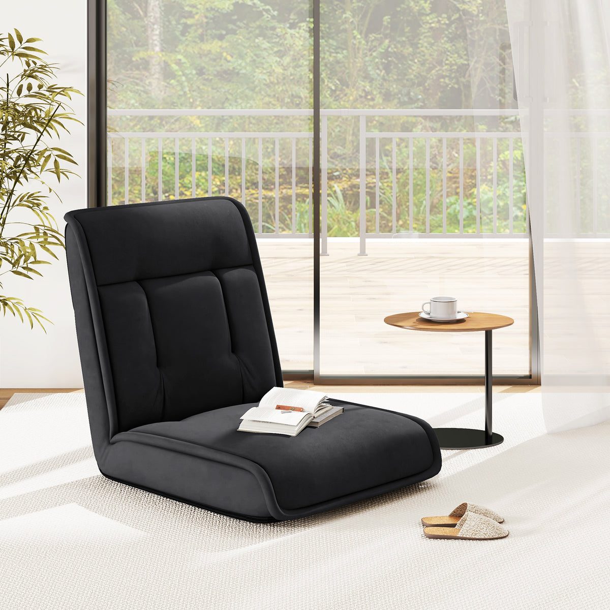 Folding Floor Chair 14-Position Adjustable Backrest - Black