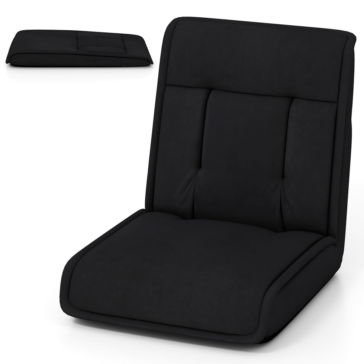 Folding Floor Chair 14-Position Adjustable Backrest - Black