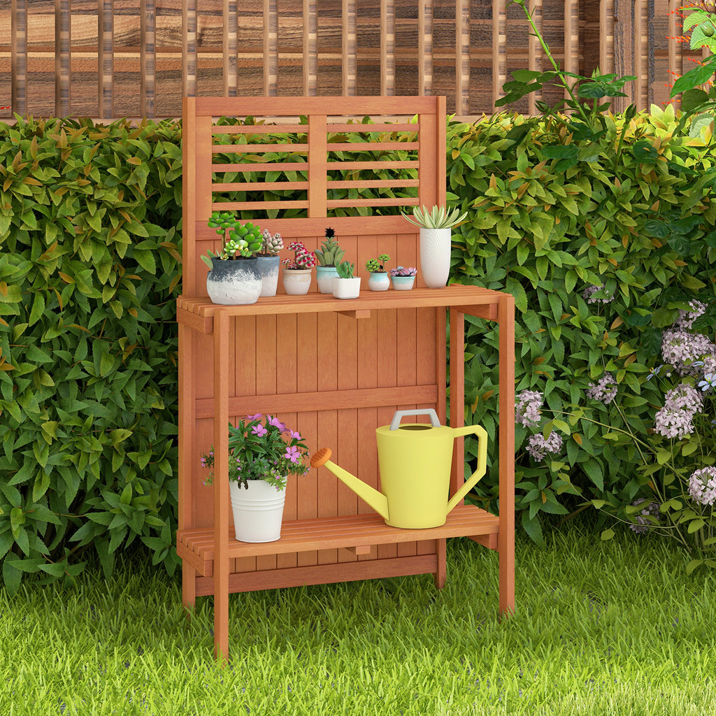 Folding Garden Potting Bench with 2-Tier Storage Shelves