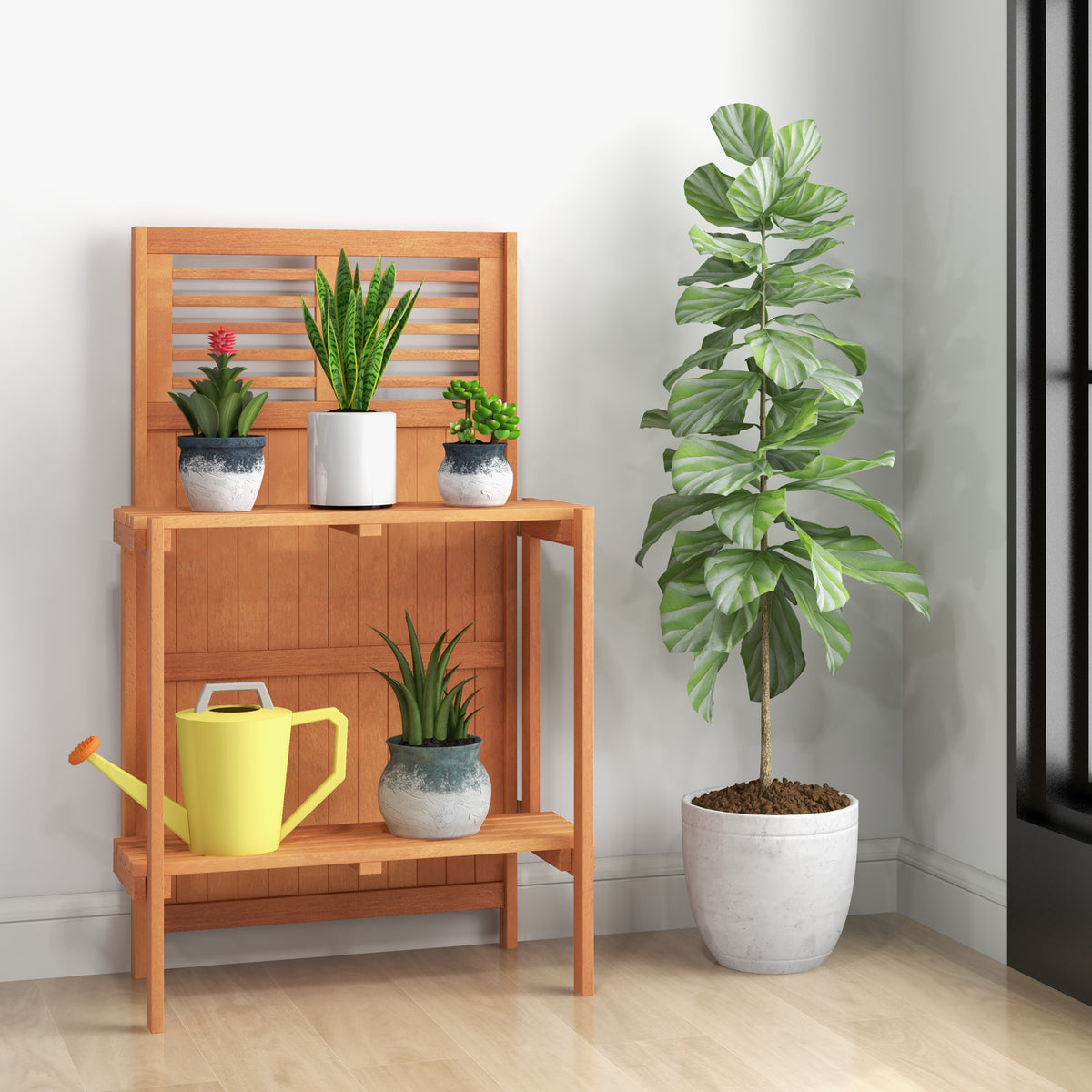 Folding Garden Potting Bench with 2-Tier Storage Shelves