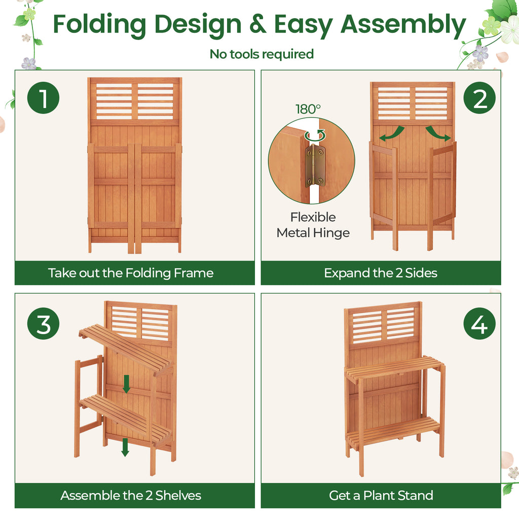 Folding Garden Potting Bench with 2-Tier Storage Shelves