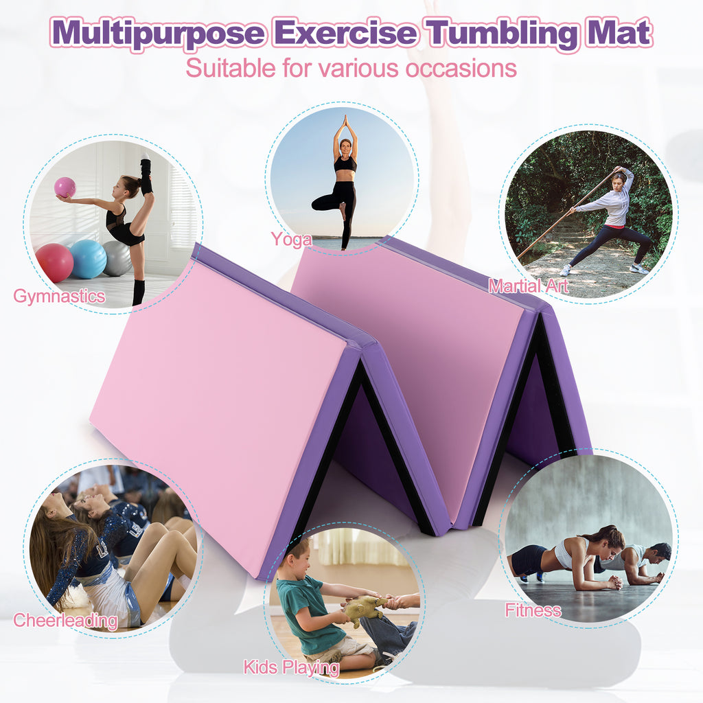 Pink 8x4 ft Folding Gymnastics Mat with Carry Handles & Detachable PU Cover