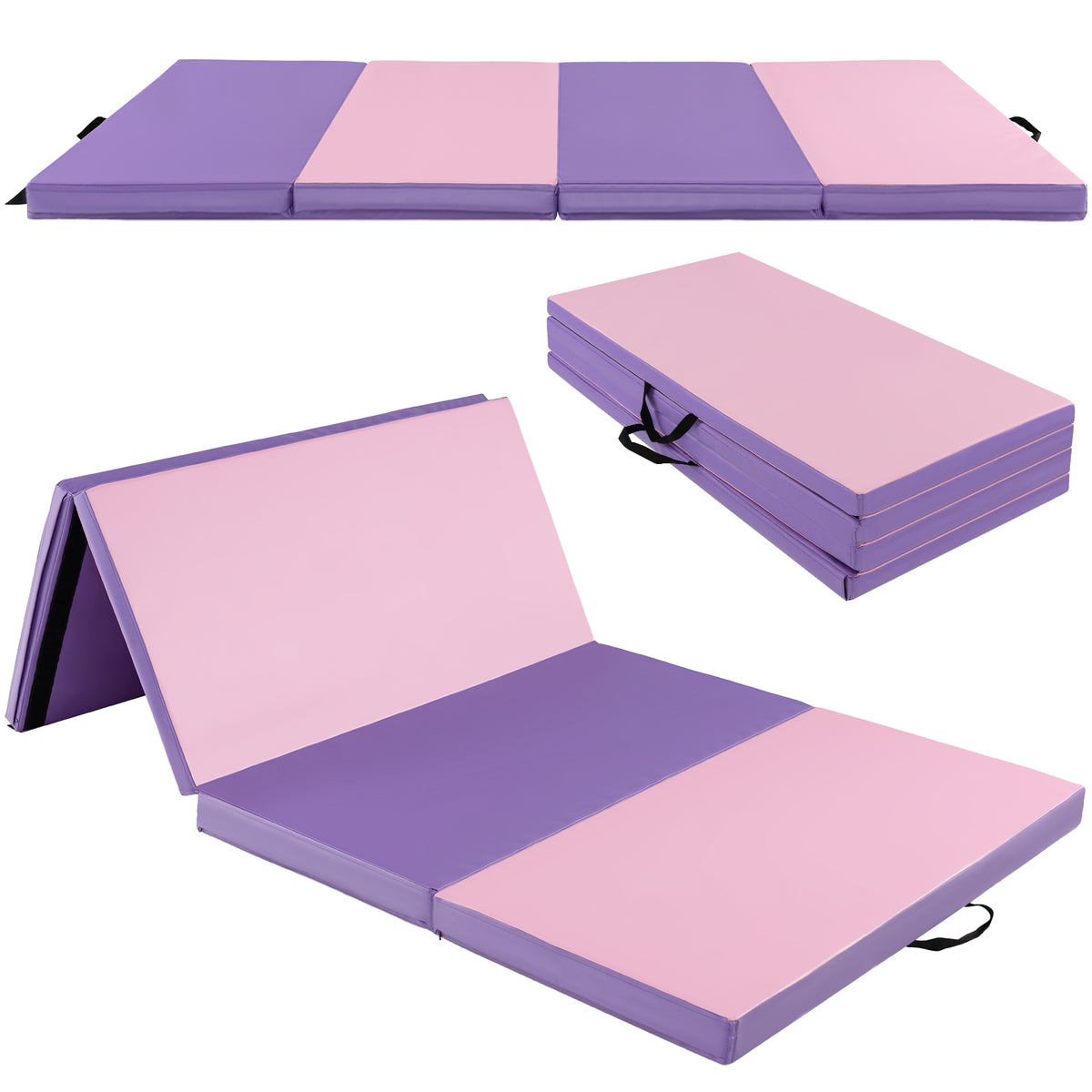 Pink 8x4 ft Folding Gymnastics Mat with Carry Handles & Detachable PU Cover