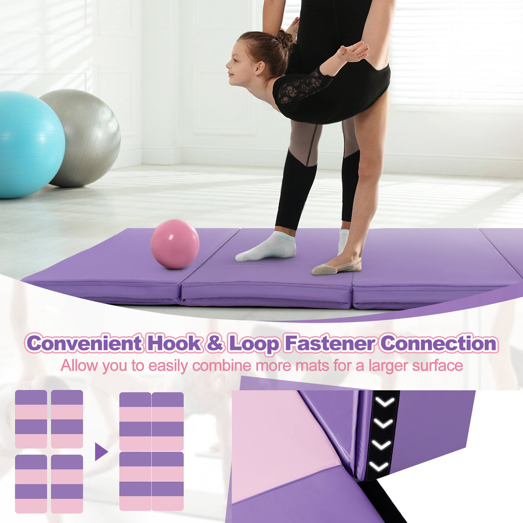 Pink 8x4 ft Folding Gymnastics Mat with Carry Handles & Detachable PU Cover