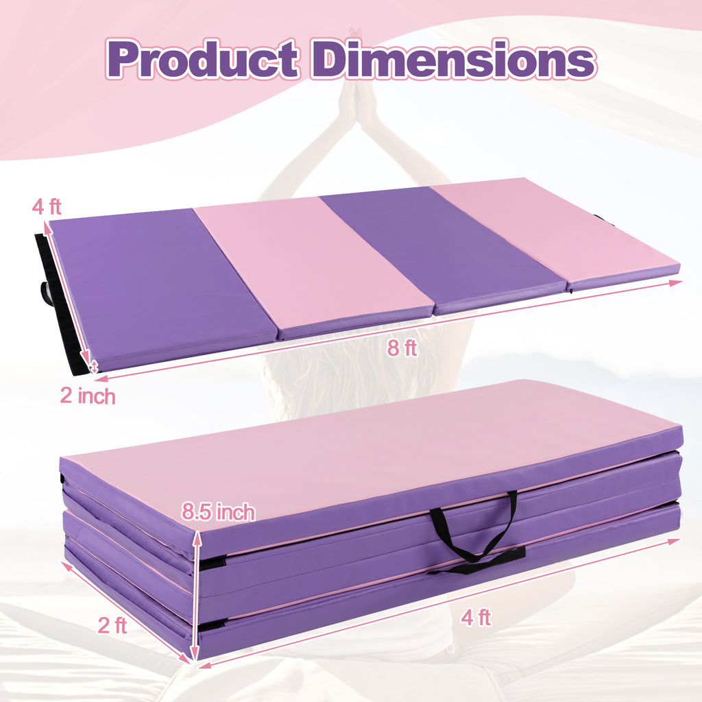 Pink 8x4 ft Folding Gymnastics Mat with Carry Handles & Detachable PU Cover