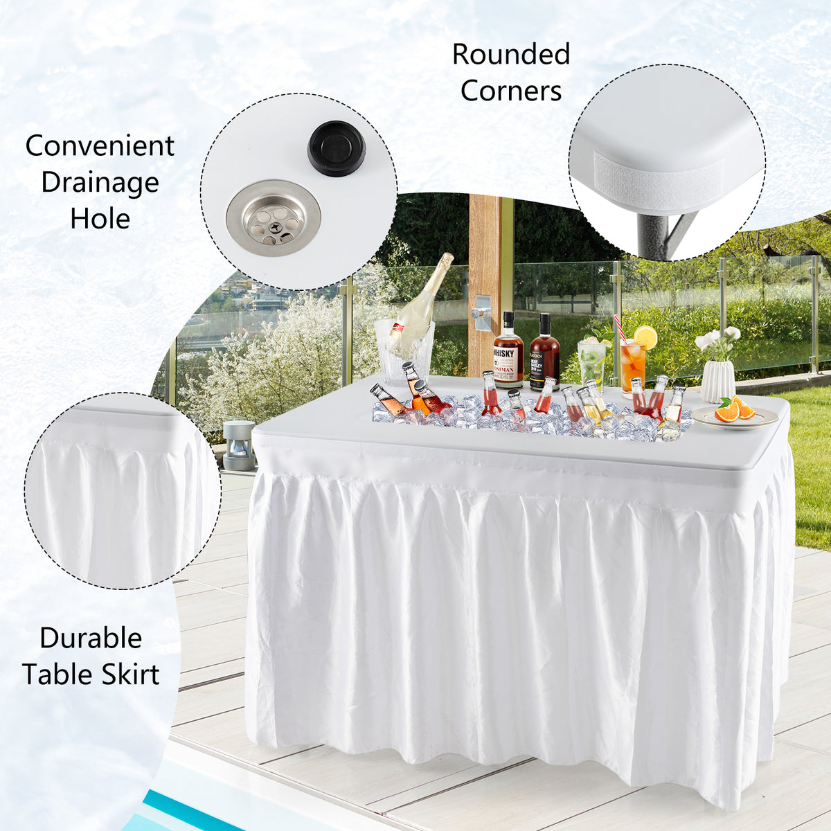 4 Feet Folding Ice Bin Table with Skirt for Camping Picnic Wedding