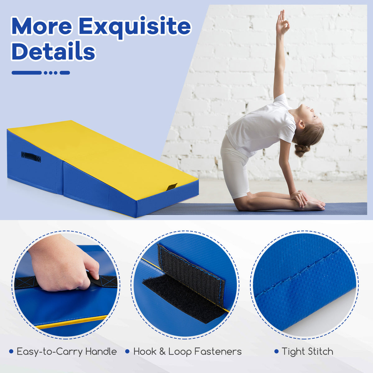 Yellow Folding Incline Gymnastics Tumbling Mat with EPE Foam 23.5 Inches