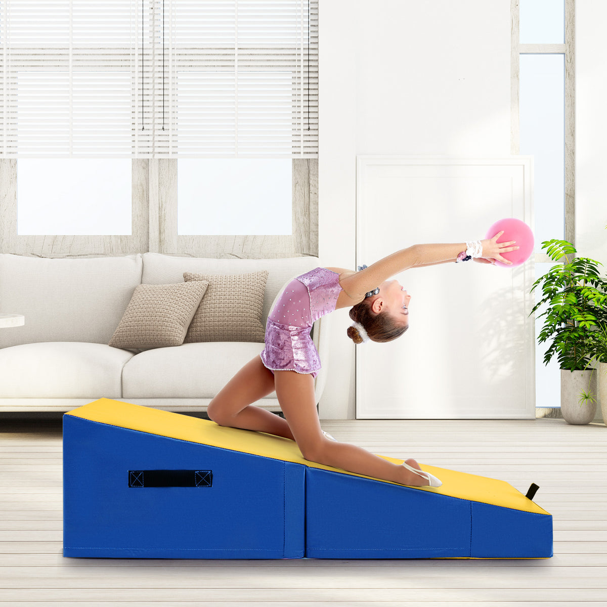 Yellow Folding Incline Gymnastics Tumbling Mat with EPE Foam 23.5 Inches