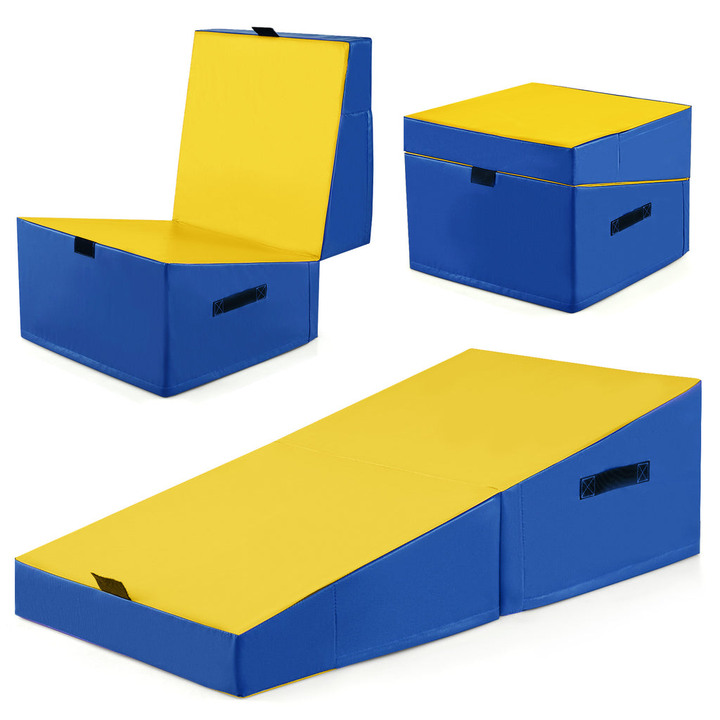 Yellow Folding Incline Gymnastics Tumbling Mat with EPE Foam 23.5 Inches