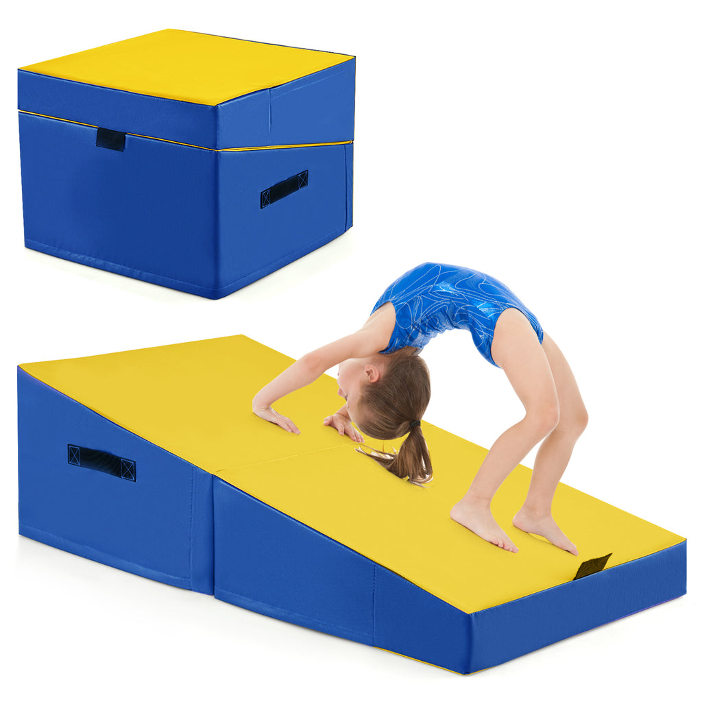 Yellow Folding Incline Gymnastics Tumbling Mat with EPE Foam 23.5 Inches
