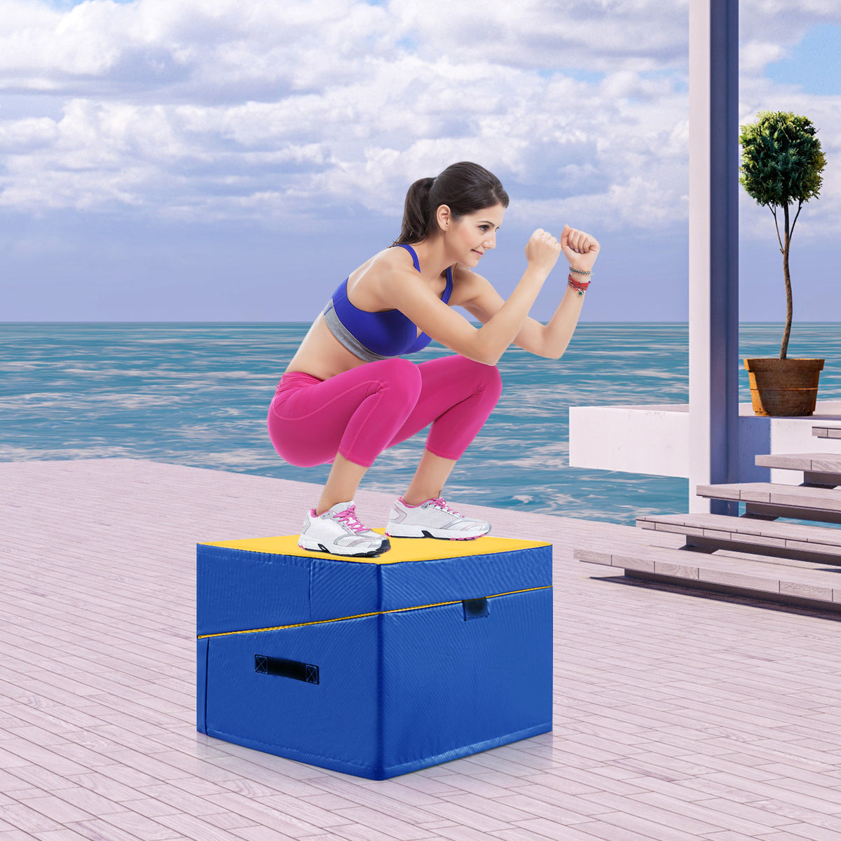 Yellow Folding Incline Gymnastics Tumbling Mat with EPE Foam 23.5 Inches