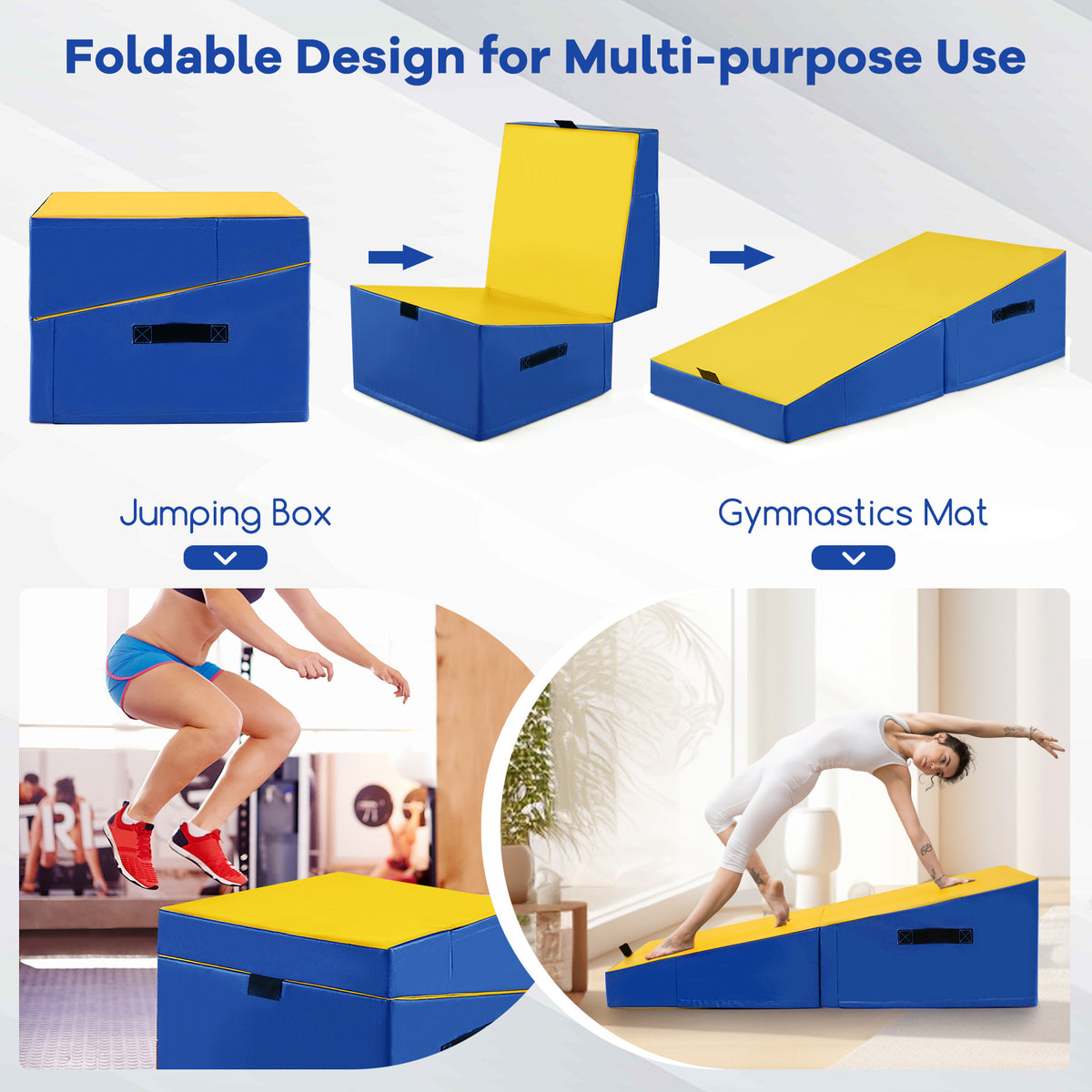 Yellow Folding Incline Gymnastics Tumbling Mat with EPE Foam 23.5 Inches