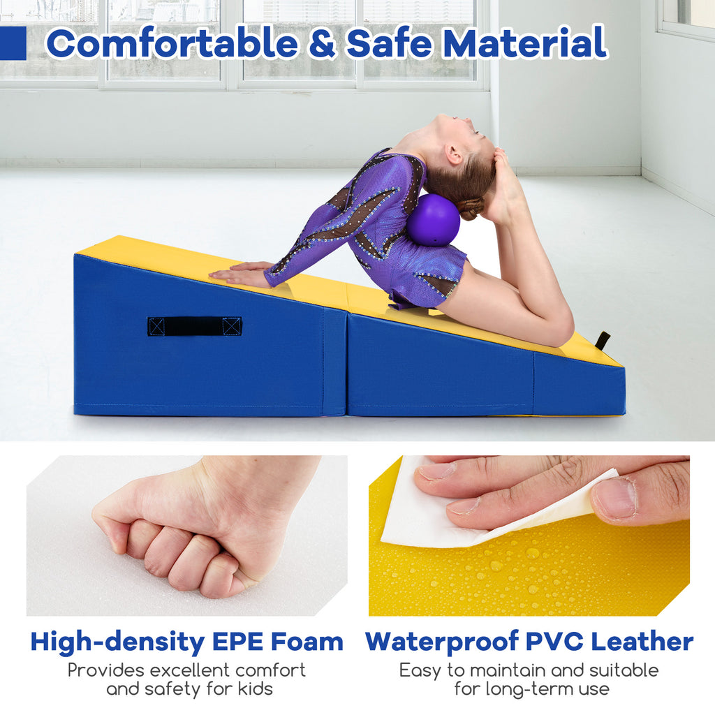 Yellow Folding Incline Gymnastics Tumbling Mat with EPE Foam 23.5 Inches