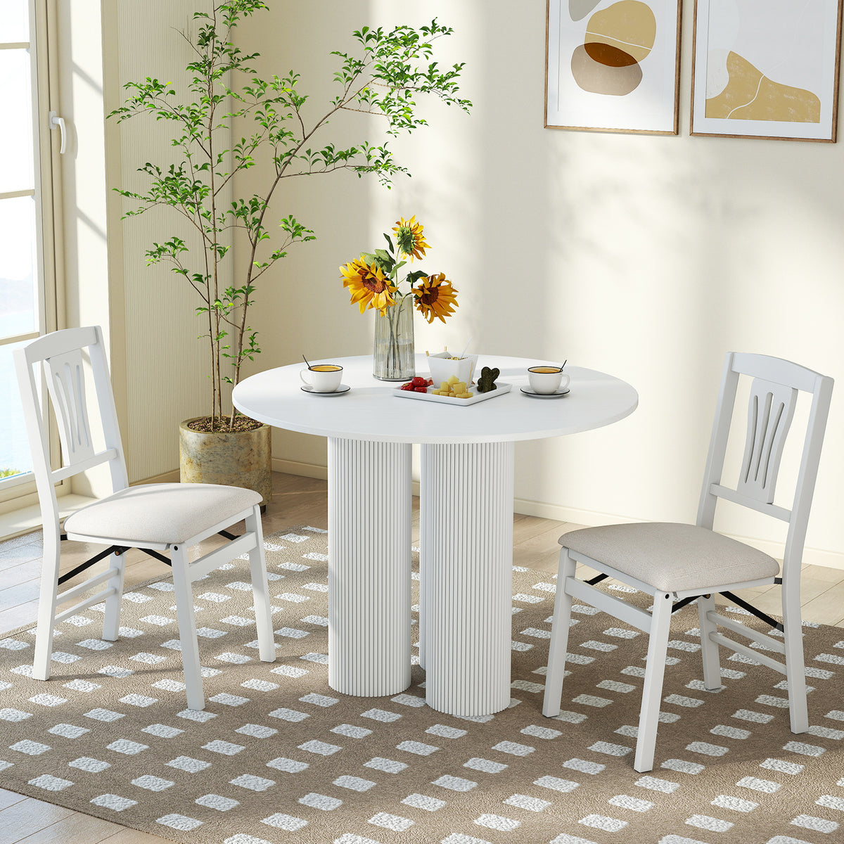 Folding Dining Chairs Set of 2, White - Ergonomic Padded
