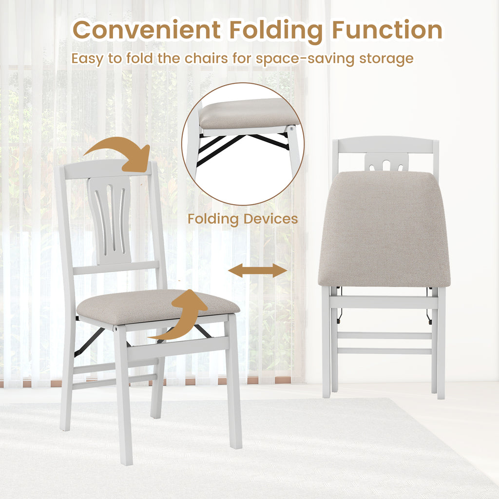 Folding Dining Chairs Set of 2, White - Ergonomic Padded