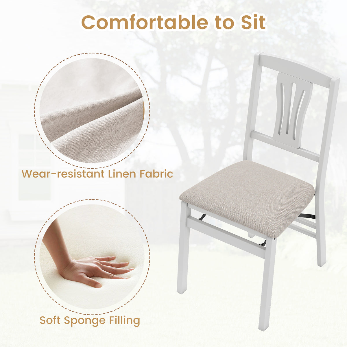 Folding Dining Chairs Set of 2, White - Ergonomic Padded