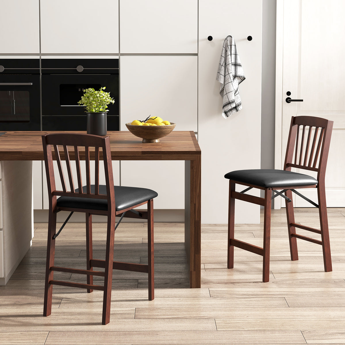 Folding Counter Height Bar Stool with Padded Seat - Brown