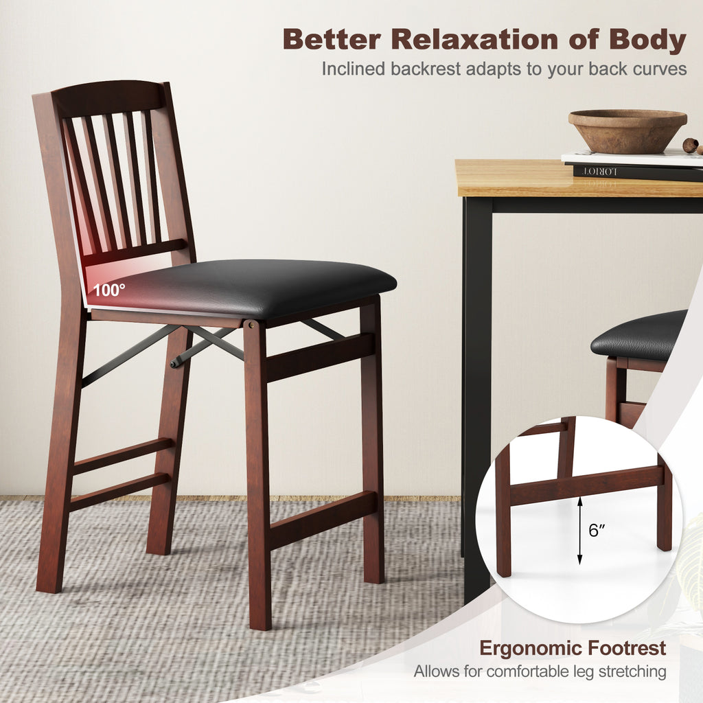Folding Counter Height Bar Stool with Padded Seat - Brown