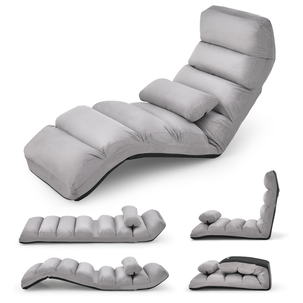 Folding Lazy Sofa Couch with Pillow - Gray