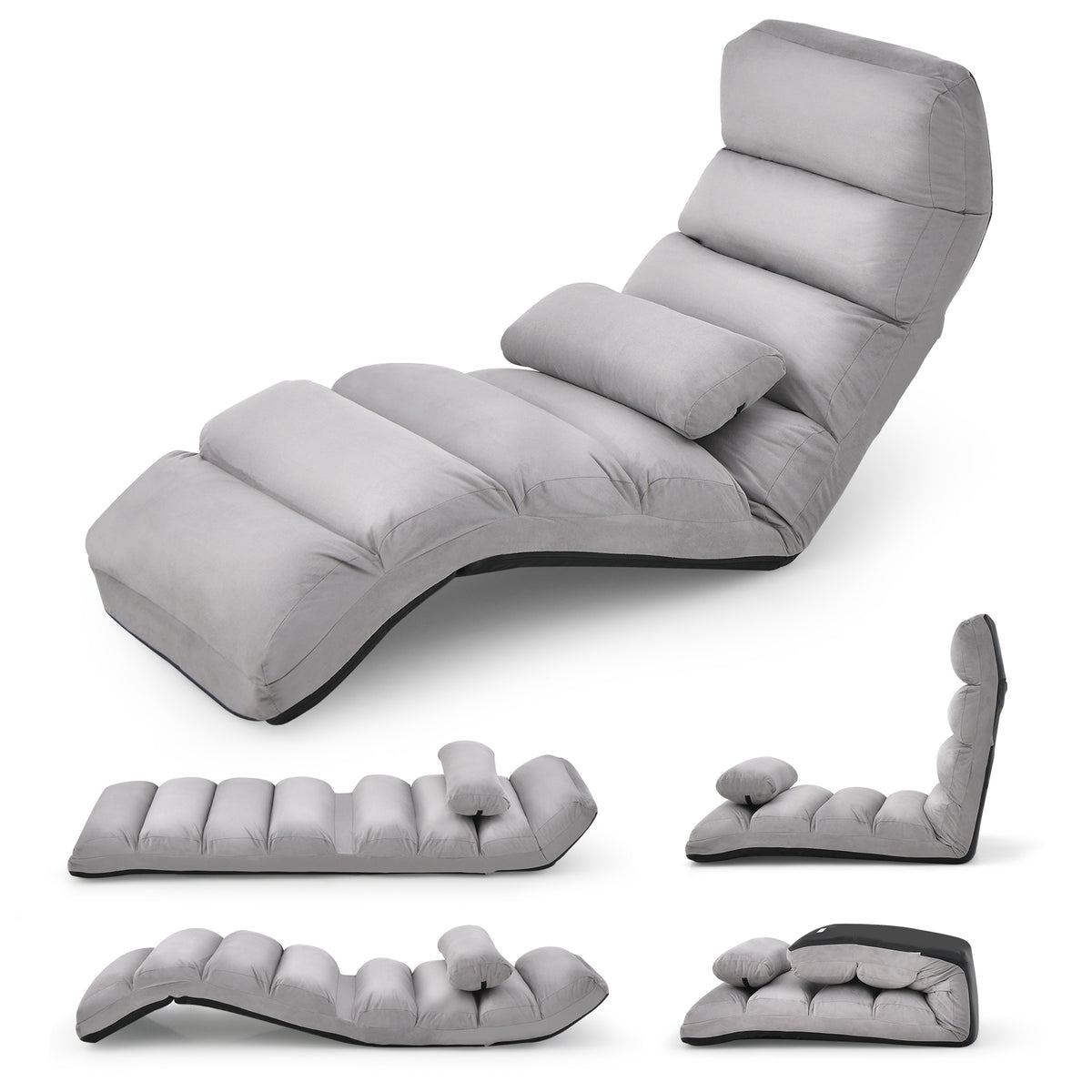 Folding Lazy Sofa Couch with Pillow - Gray