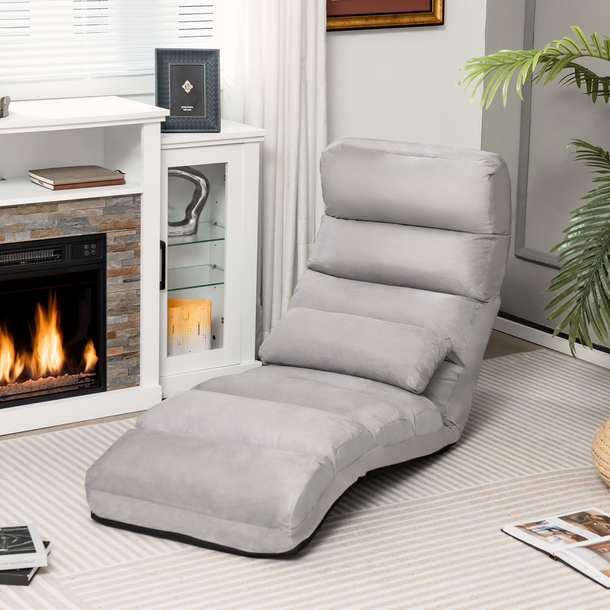 Folding Lazy Sofa Couch with Pillow - Gray