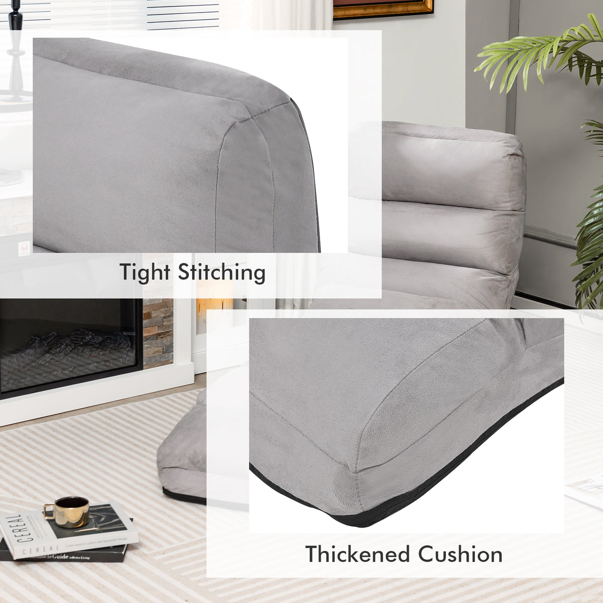 Folding Lazy Sofa Couch with Pillow - Gray