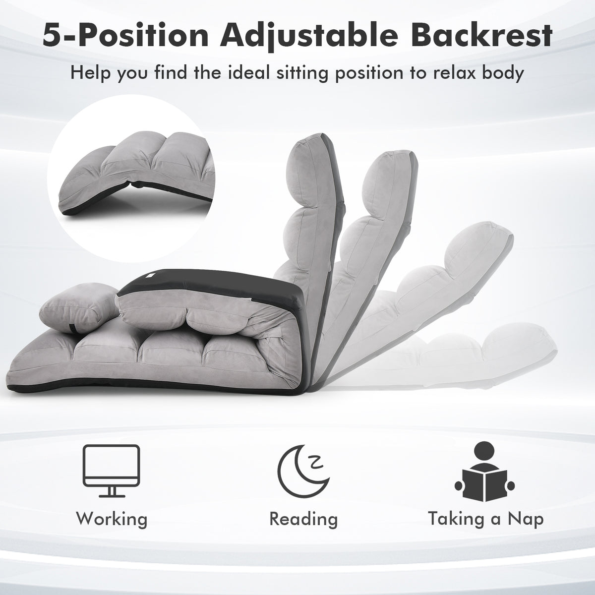 Folding Lazy Sofa Couch with Pillow - Gray
