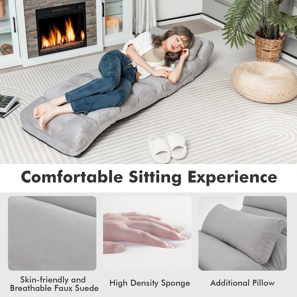 Folding Lazy Sofa Couch with Pillow - Gray