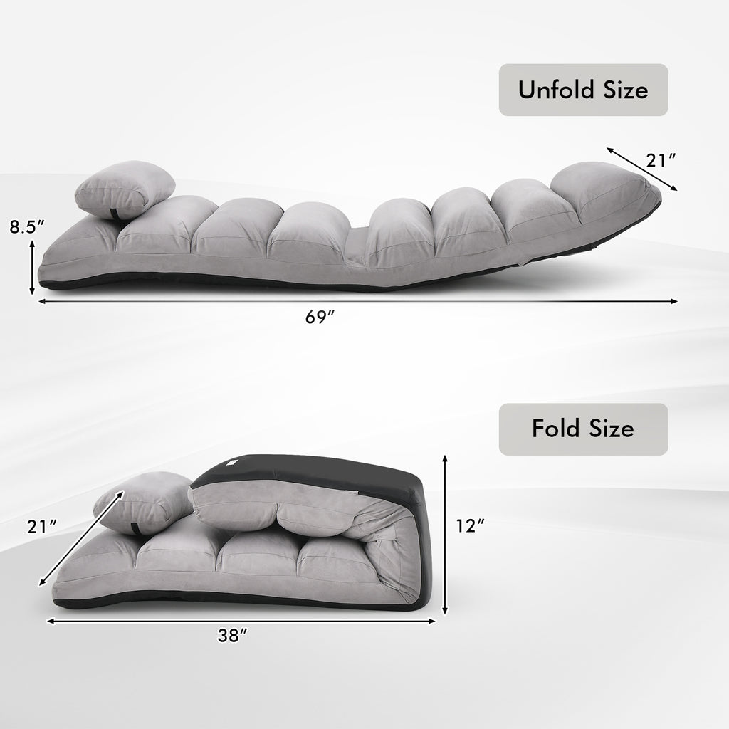 Folding Lazy Sofa Couch with Pillow - Gray