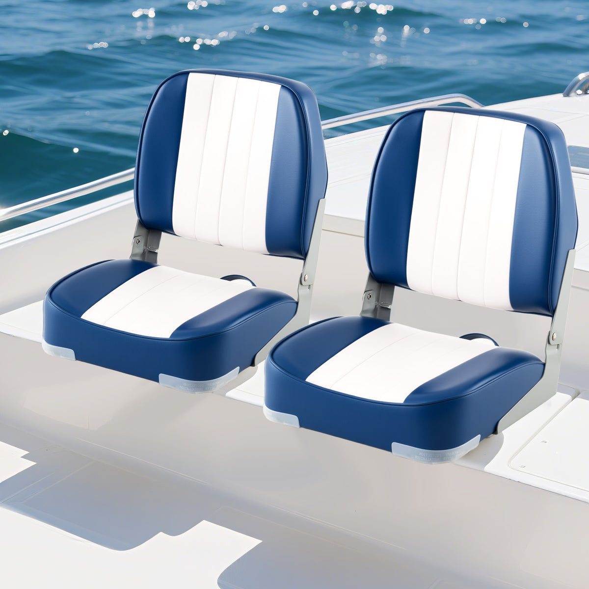 Waterproof PVC Leather Cabin Folding Boat Seat - Low Back, Blue