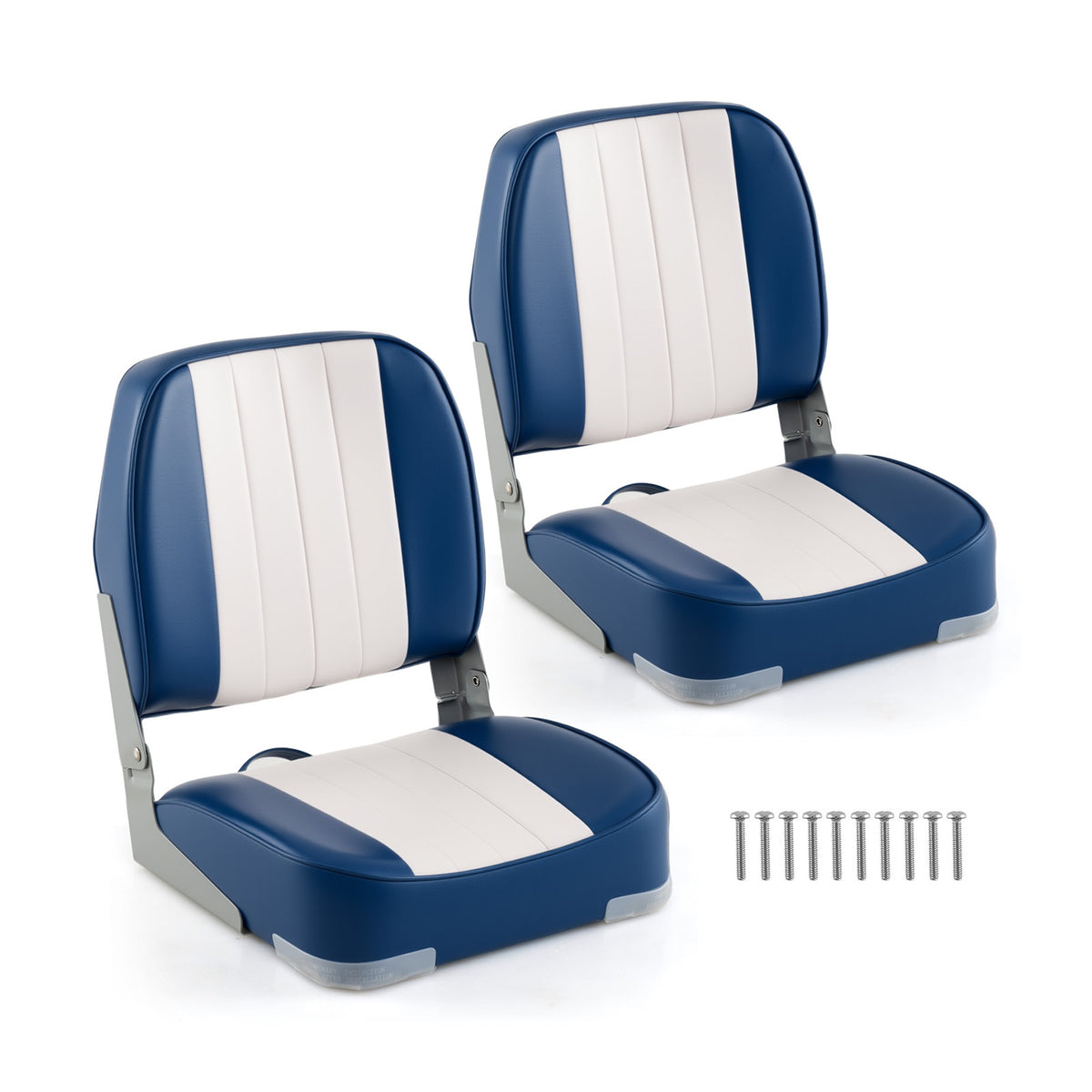 Waterproof PVC Leather Cabin Folding Boat Seat - Low Back, Blue