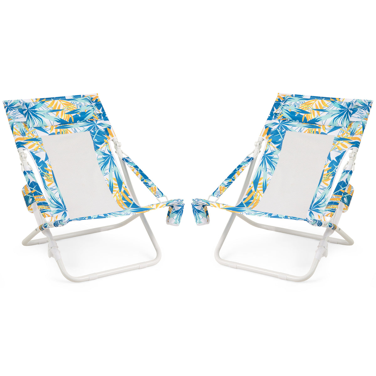 Folding Low Beach Chair Set of 2 Patio Sling Chairs with Padded Head