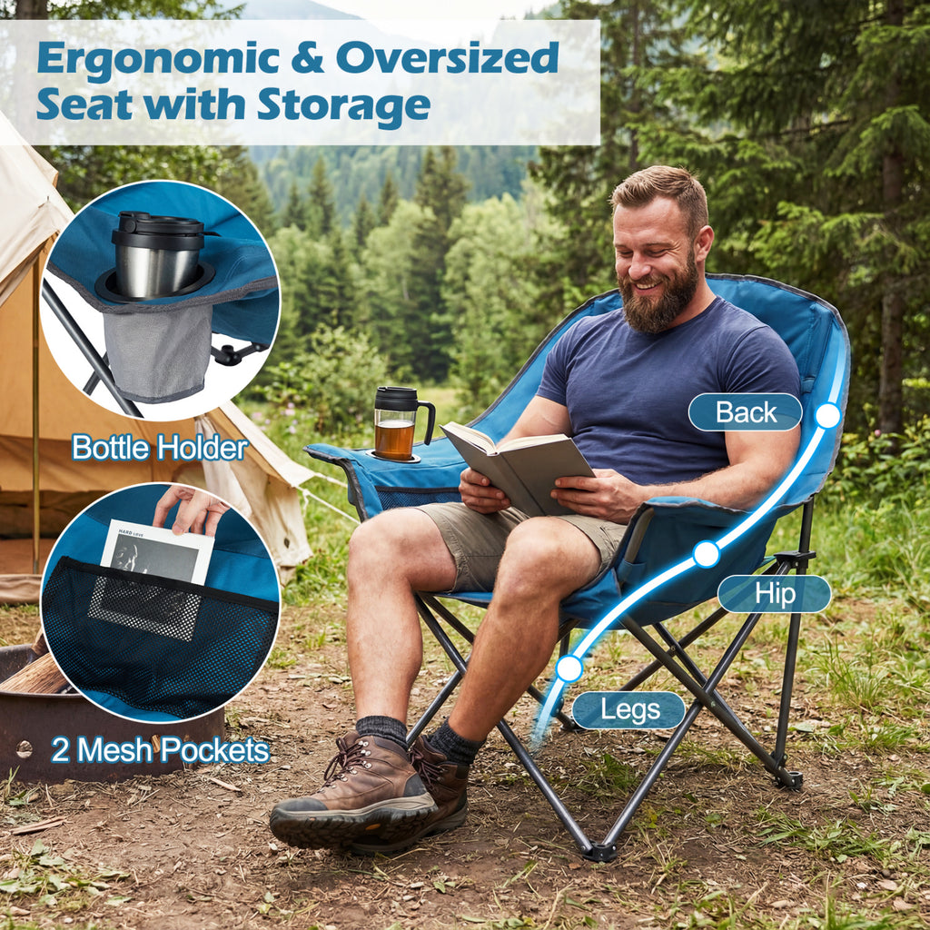 Folding Oversized Camping Chair with Side Pockets and Cup Holder