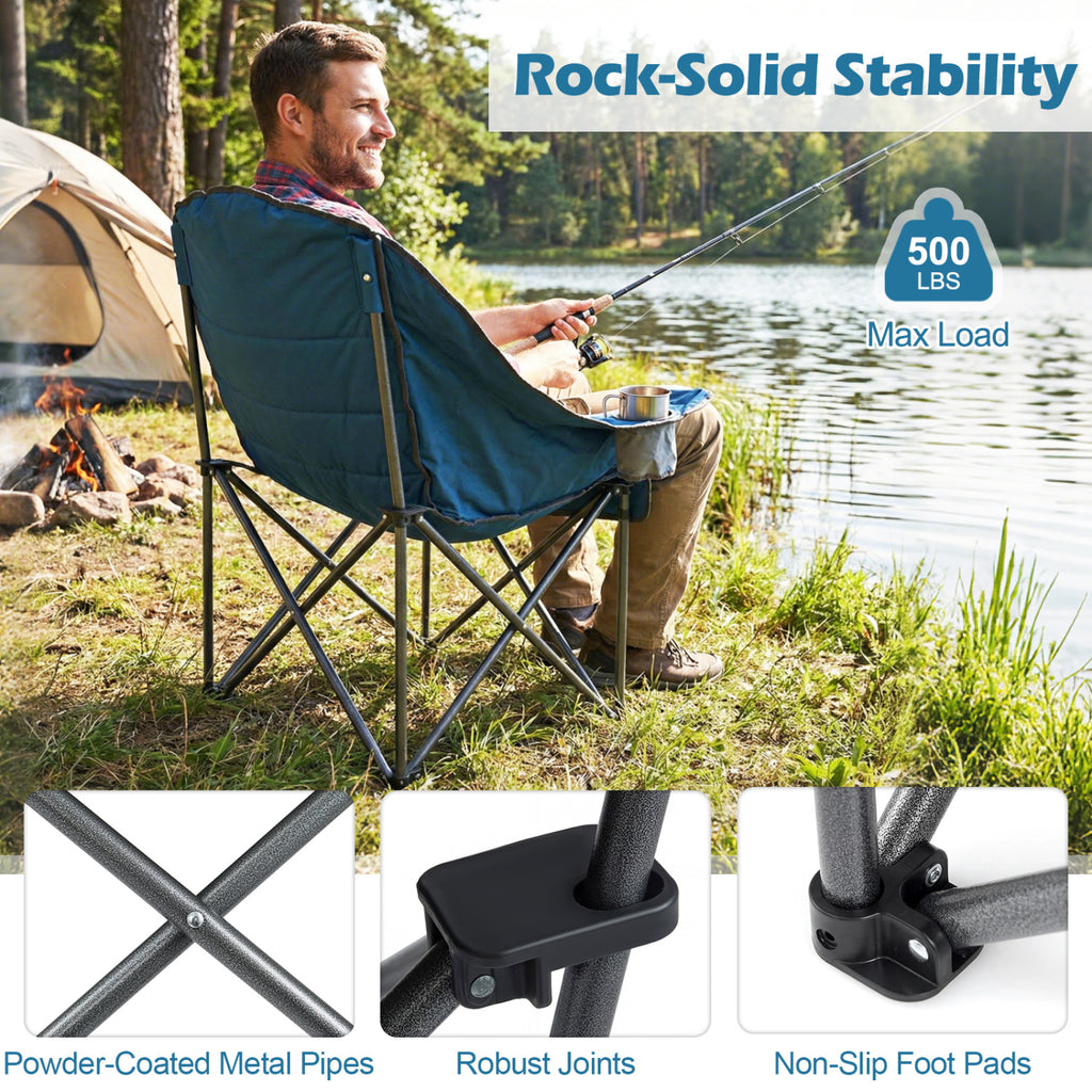 Folding Oversized Camping Chair with Side Pockets and Cup Holder