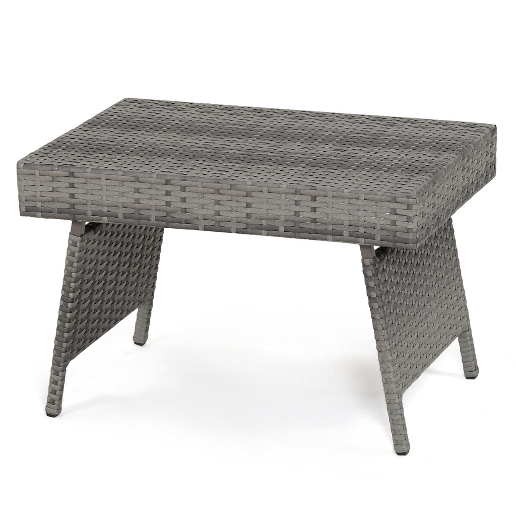 Folding Patio PE Rattan Side Coffee Table - Gray