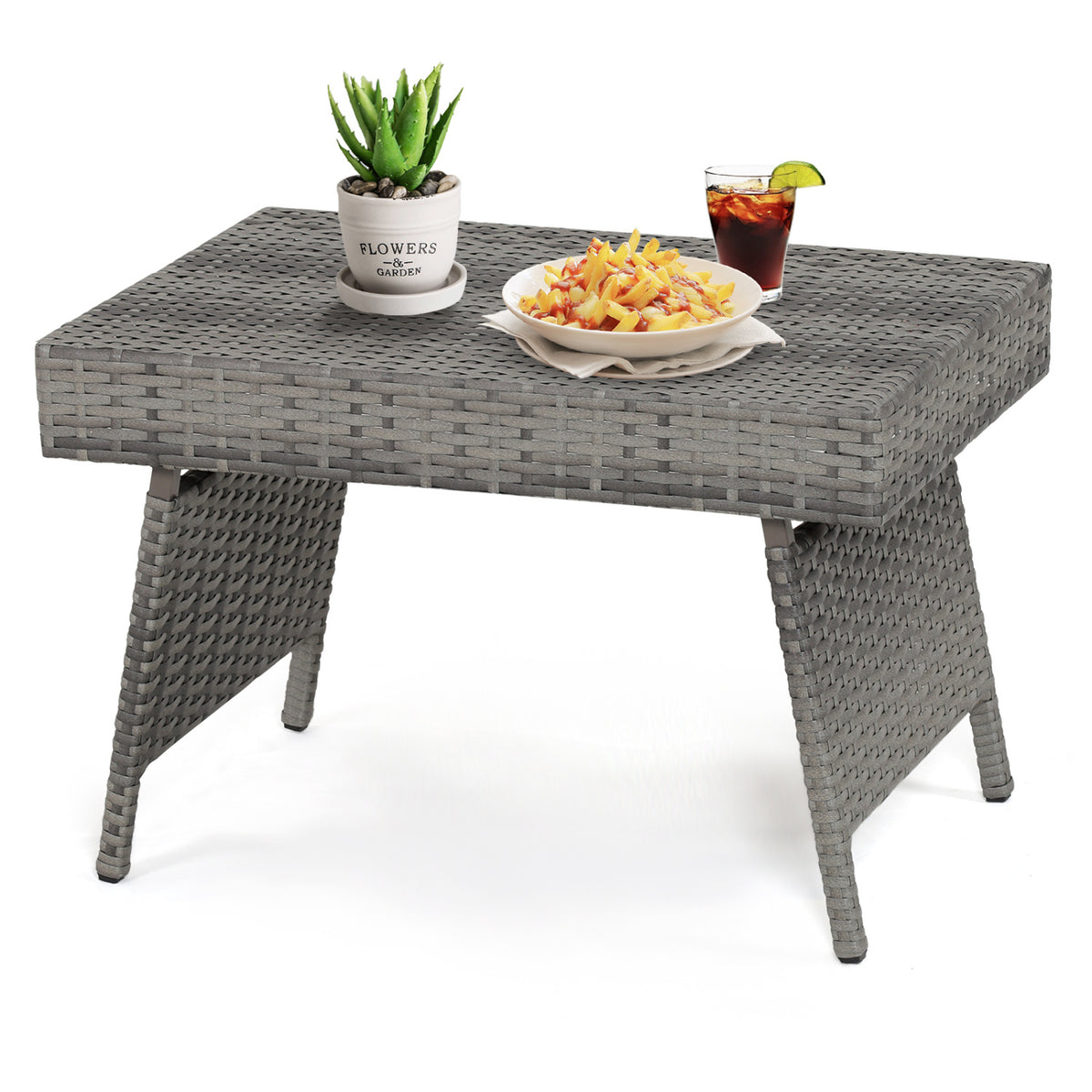 Folding Patio PE Rattan Side Coffee Table Garden Furniture