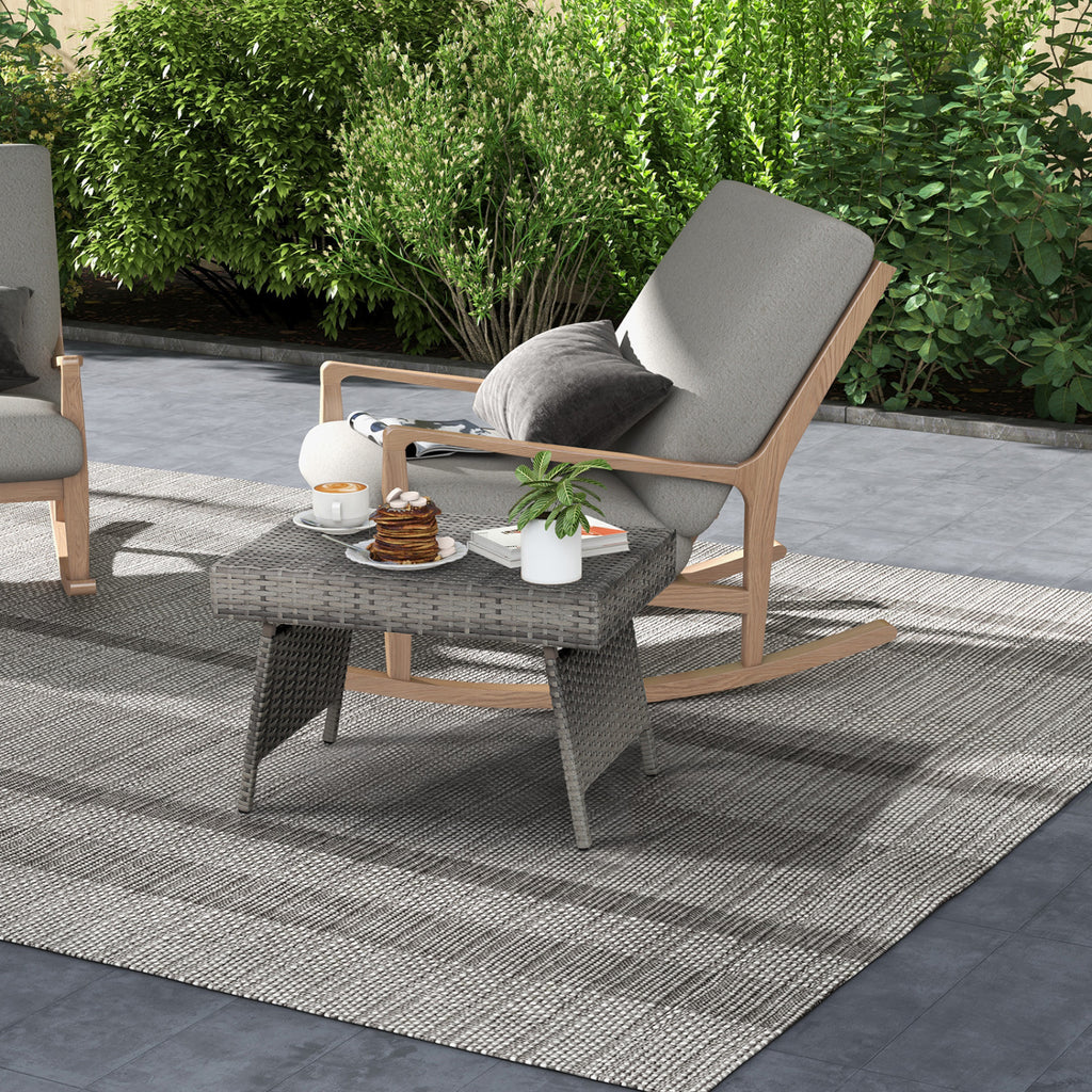 Folding Patio PE Rattan Side Coffee Table - Gray