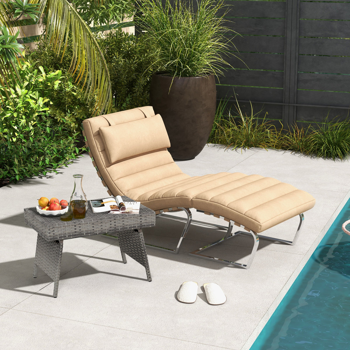 Folding Patio PE Rattan Side Coffee Table - Gray