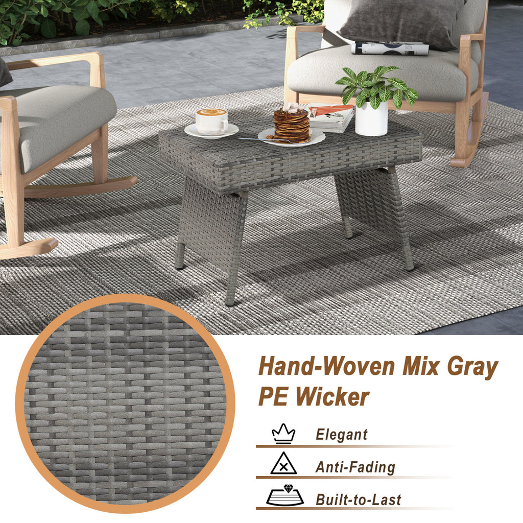 Folding Patio PE Rattan Side Coffee Table - Gray