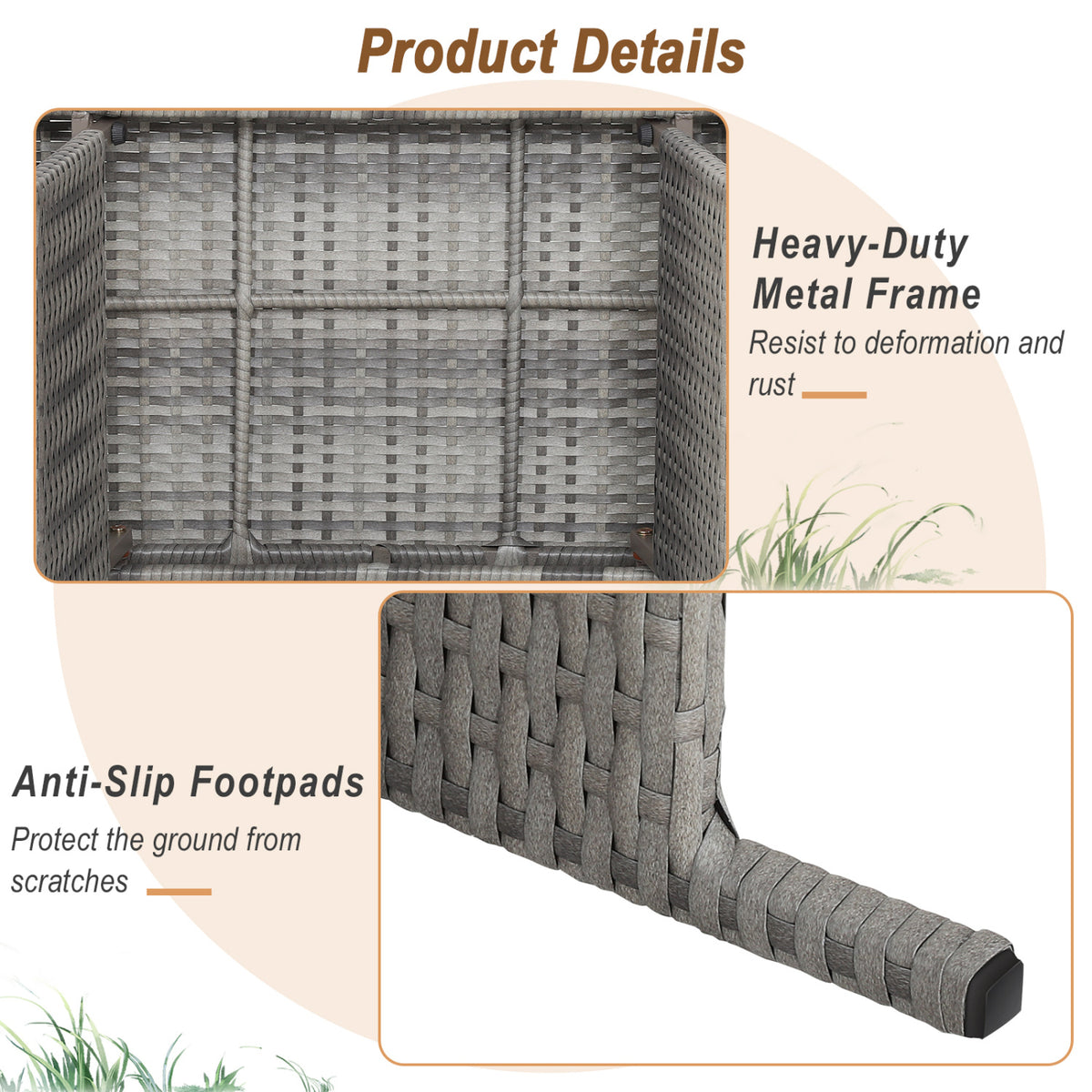 Folding Patio PE Rattan Side Coffee Table - Gray