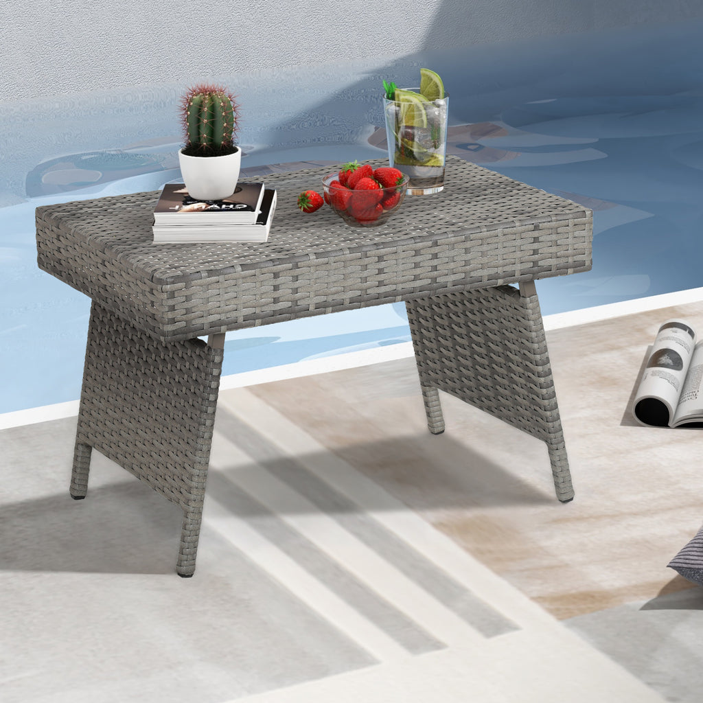 Folding Patio PE Rattan Side Coffee Table - Gray