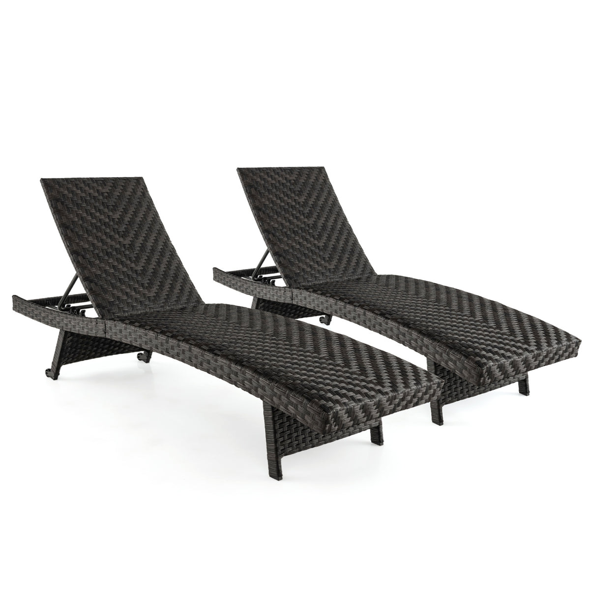 Folding Padded Rattan Patio Chaise Lounge with Adjustable Backrest