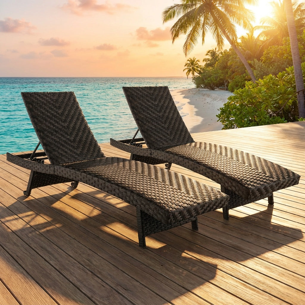 Folding Padded Rattan Patio Chaise Lounge with Adjustable Backrest