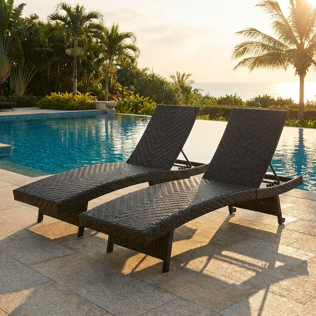 Folding Padded Rattan Patio Chaise Lounge with Adjustable Backrest